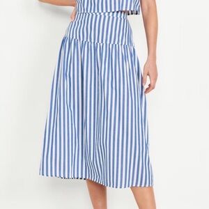 Old Navy Cotton Blue & White Striped Midi Skirt